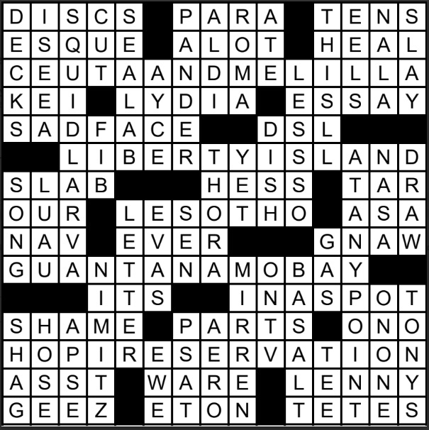 A solved crossword puzzle.