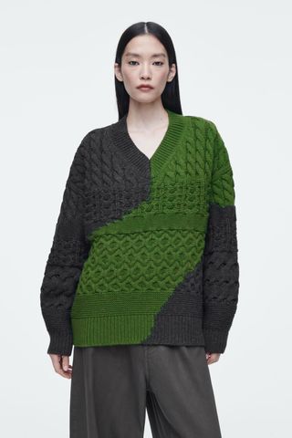 Abstract Cable-Knit Merino Wool Jumper