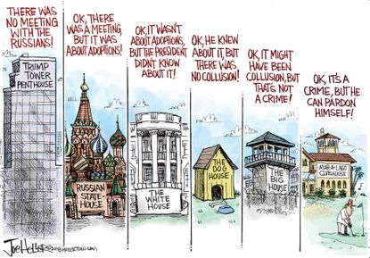 Political cartoon U.S. Trump Russia investigation collusion Trump Tower meeting