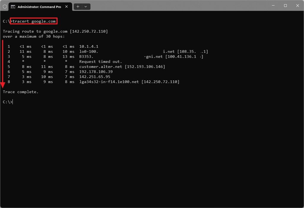 Command Prompt tracert command