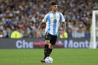 BUENOS AIRES, ARGENTINA - OCTOBER 15: Cristian Romero of Argentina plays the ball during the FIFA World Cup 2026 South American Qualifier match between Argentina and Bolivia at Estadio Más Monumental Antonio Vespucio Liberti on October 15, 2024 in Buenos Aires, Argentina. (Photo by Daniel Jayo/Getty Images)