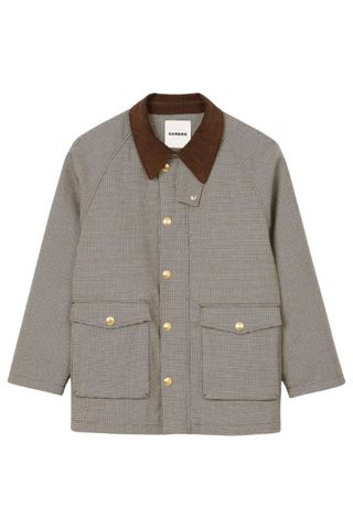 Sandro Check-pattern velvet-collar woven coat