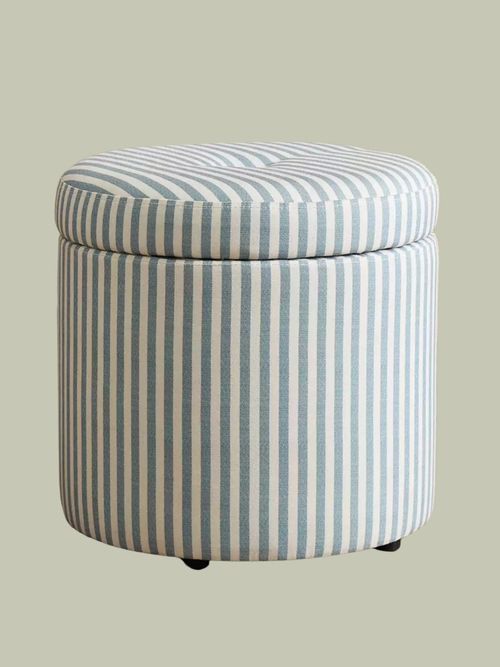 Leo Fabric Storage Ottoman in Blue & White