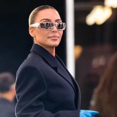 Kim Kardashian is seen during the Milan Fashion Week Fall/Winter 2022/2023 on February 24, 2022 in Milan, Italy