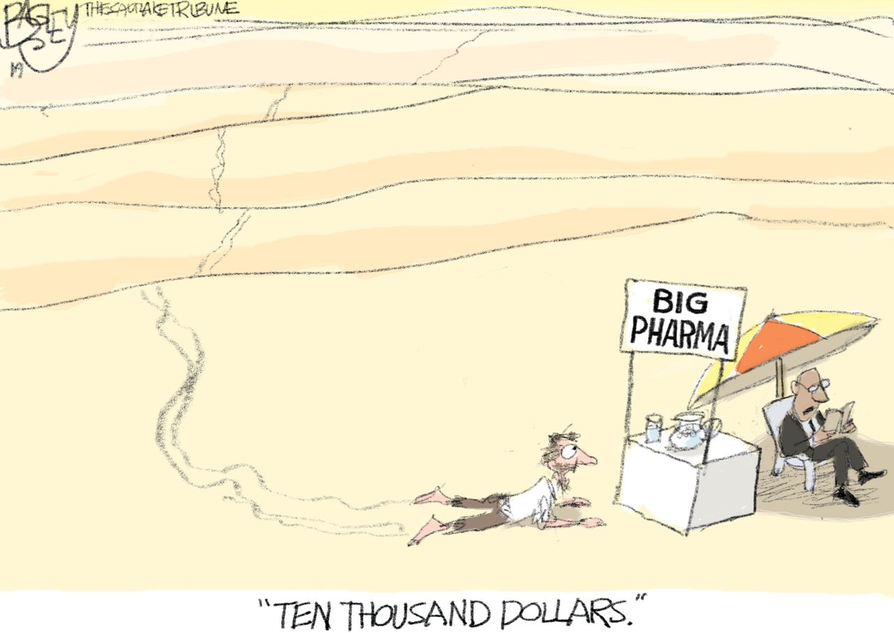 Editorial Cartoon U.S. Big Pharma Drug Prices Desert