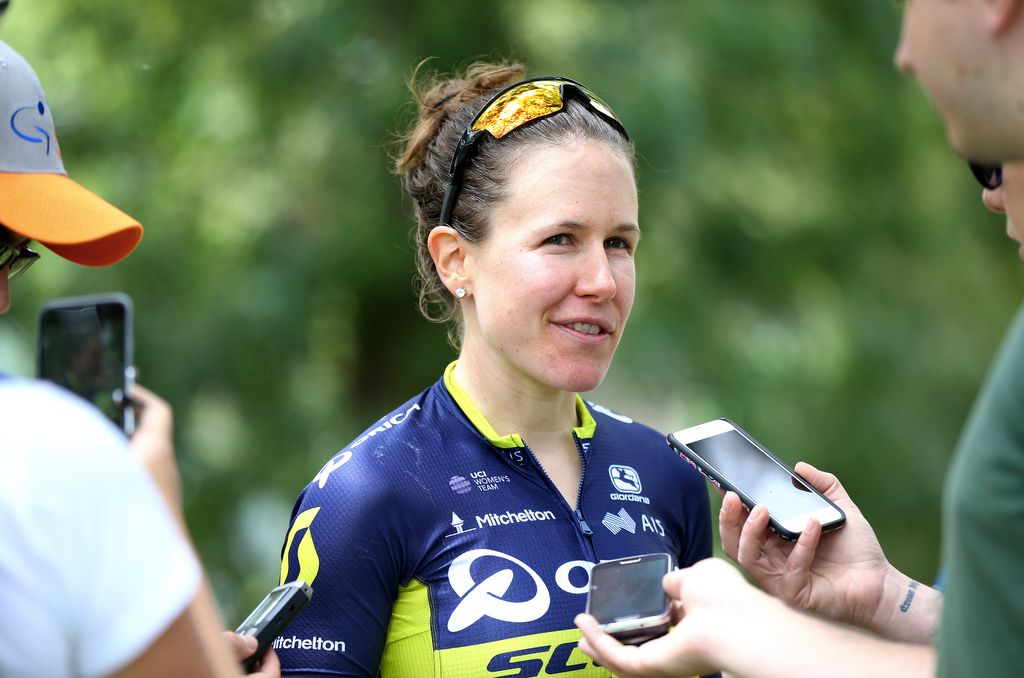 Post-race interview time for winner Amanda Spratt (Orica-Scott)