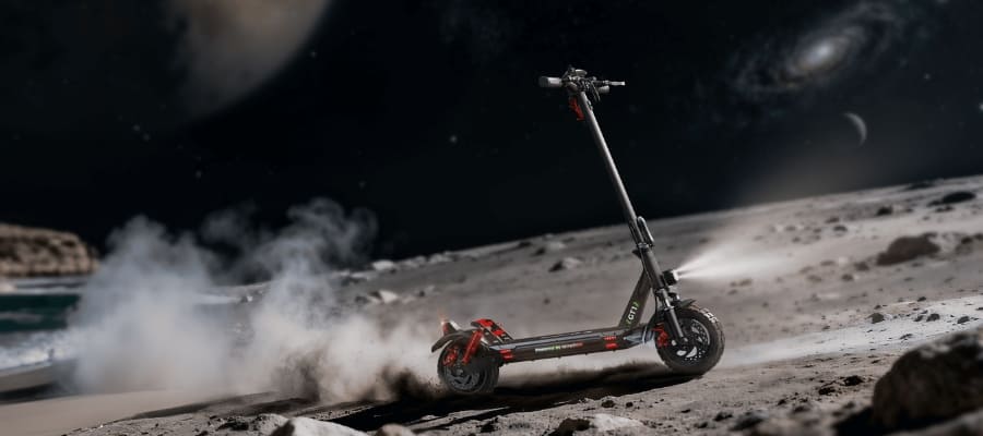 An isinwheel scooter on the moon
