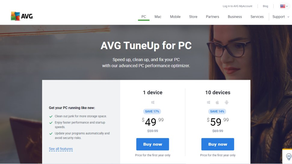 Website screenshot for AVG TuneUp