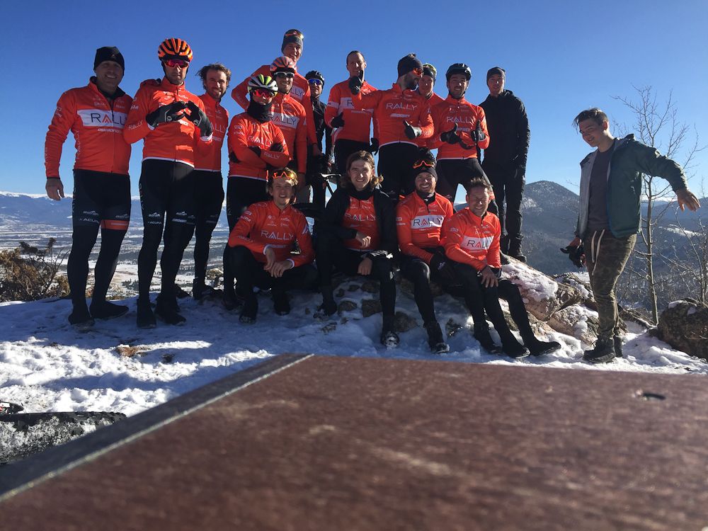 The men's team stops for a photo at winter camp in Colorado.
