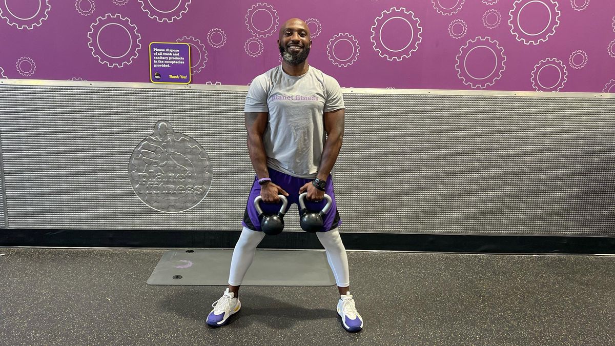 Teddy Savage starting a kettlebell clean to overhead press