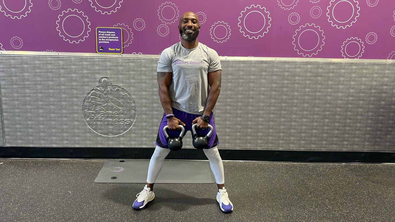Teddy Savage starting a kettlebell clean to overhead press