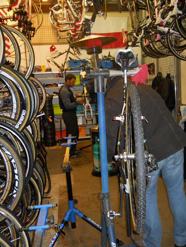 Mechanics hard at work in preparation for tomorrow's race.
