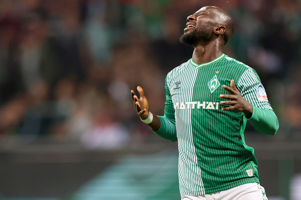 Naby Keita of SV Werder Bremen looks dejected during the Bundesliga match between SV Werder Bremen and 1. FC Köln at Wohninvest Weserstadion on September 23, 2023 in Bremen, Germany.