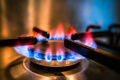 Close-up of flames on gas hob