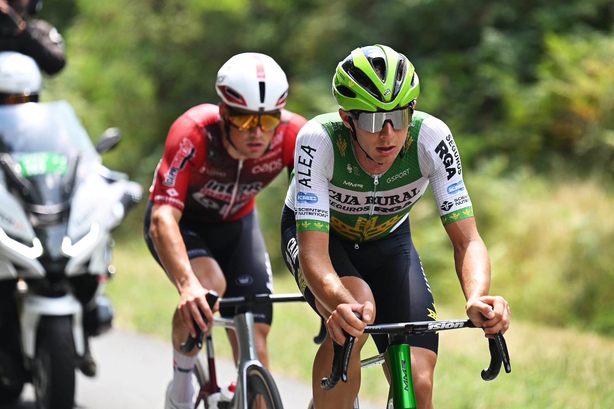 Baptiste Veistroffer of Lotto Intermarche (left) and Jakub Otruba of Caja Rural - Seguros RGA compete in the breakaway (Photo by Tim de Waele/Getty Images)