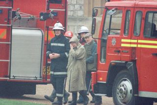 The Queen and fire crews during the Windsor Castle fire