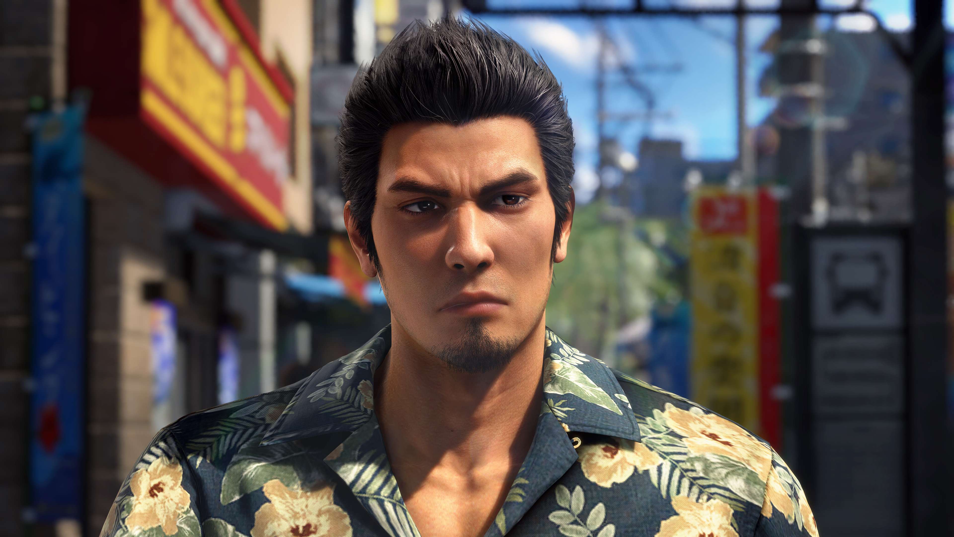 Kiryu in a Hawaiian shirt.