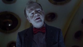 Toby Jones dressed as the Eleventh Doctor in Doctor Who.
