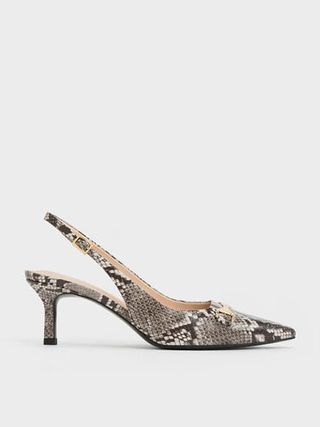 Leslie snakeskin open toe high heels