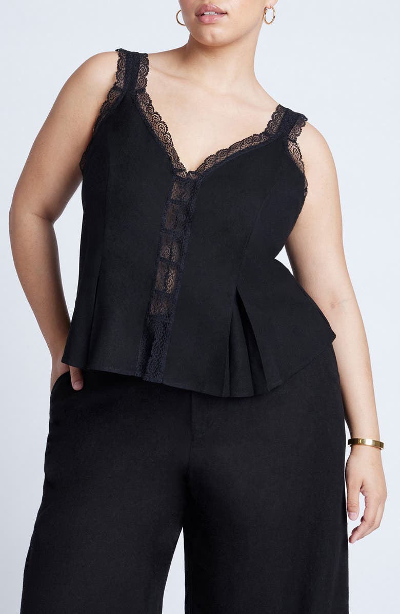 Lace Detail Sleeveless Linen Blend Top