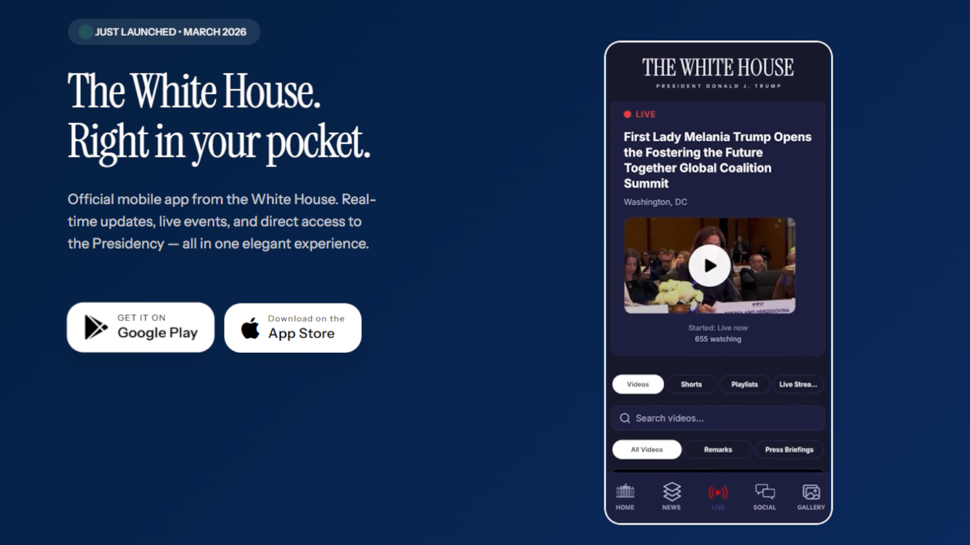 An image showing the official white house app from The White House website.