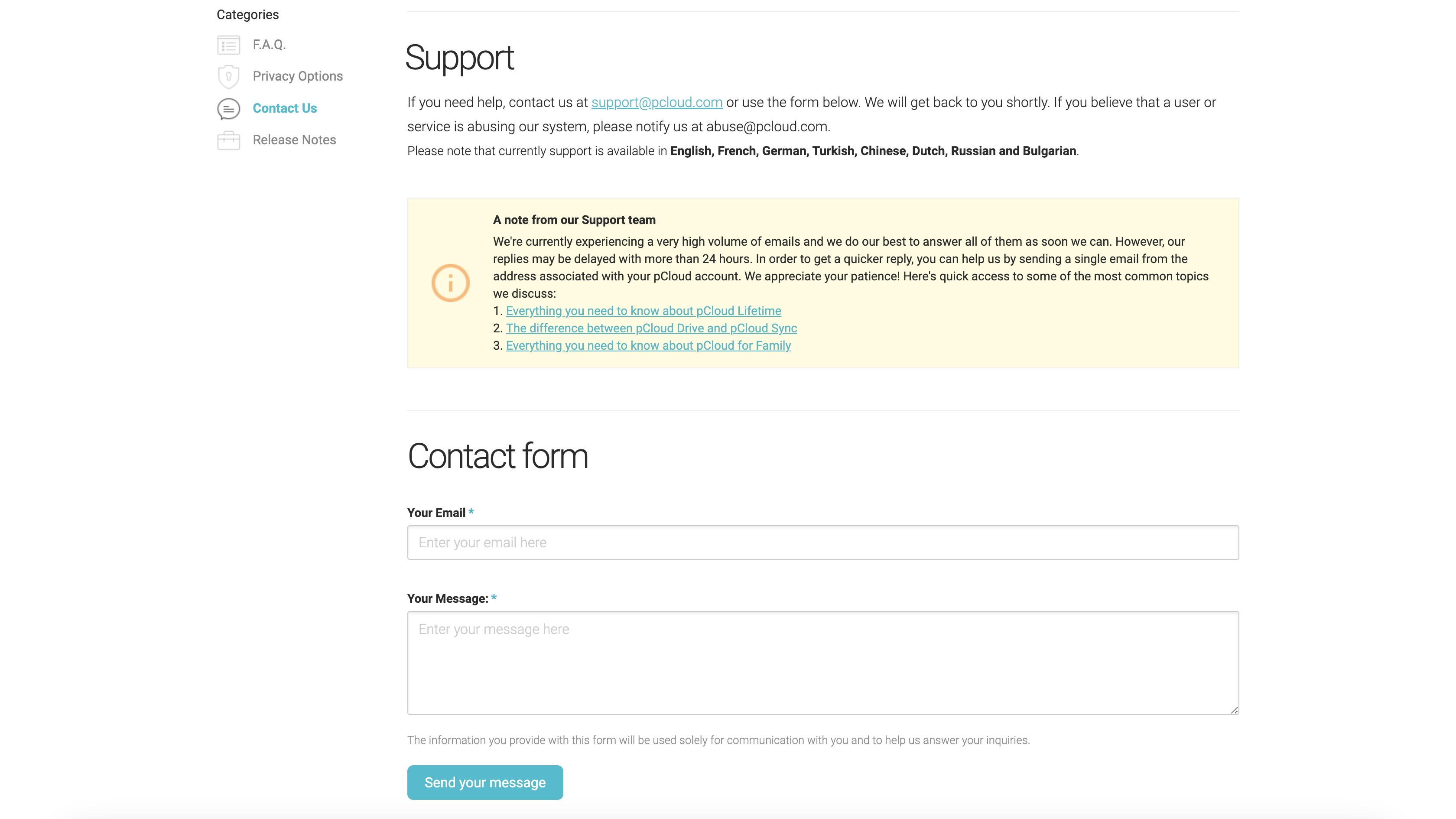 pCloud Pass support page January 2023