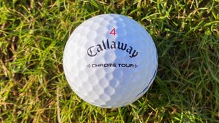 Close up photo of the Callaway Chrome Tour Golf Ball