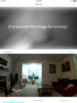 No live previews on WyzeCam's main interface -- just still images. Note that I've blurred the feed from one camera for privacy reasons.