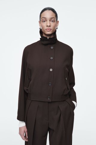 Oversized Funnel-Neck Wool-Blend Jacket