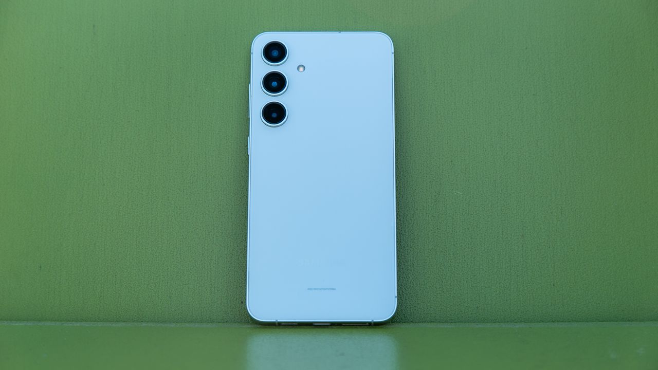 Galaxy S24 Plus with a green background