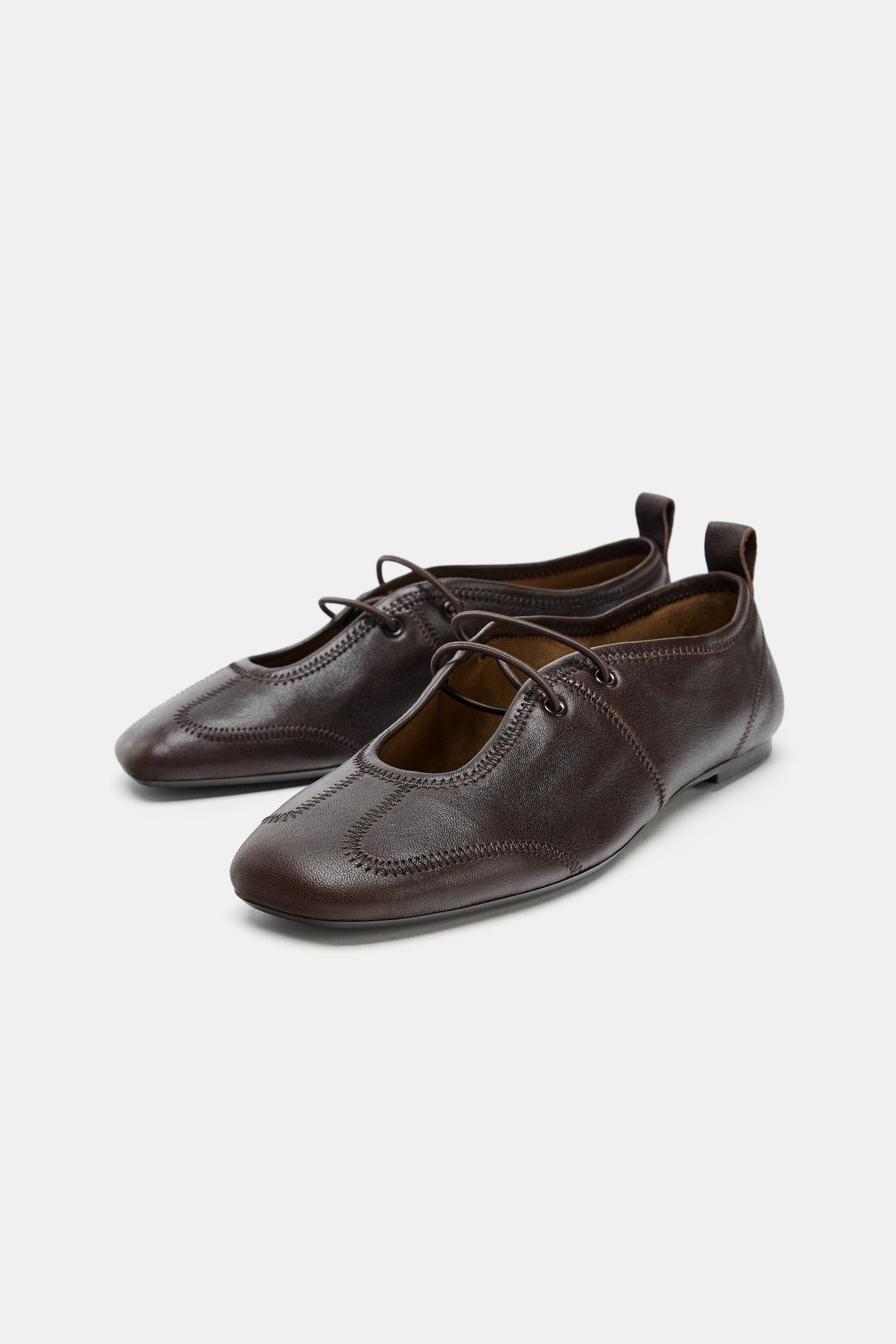 Leather Lace-Up Ballet Flats