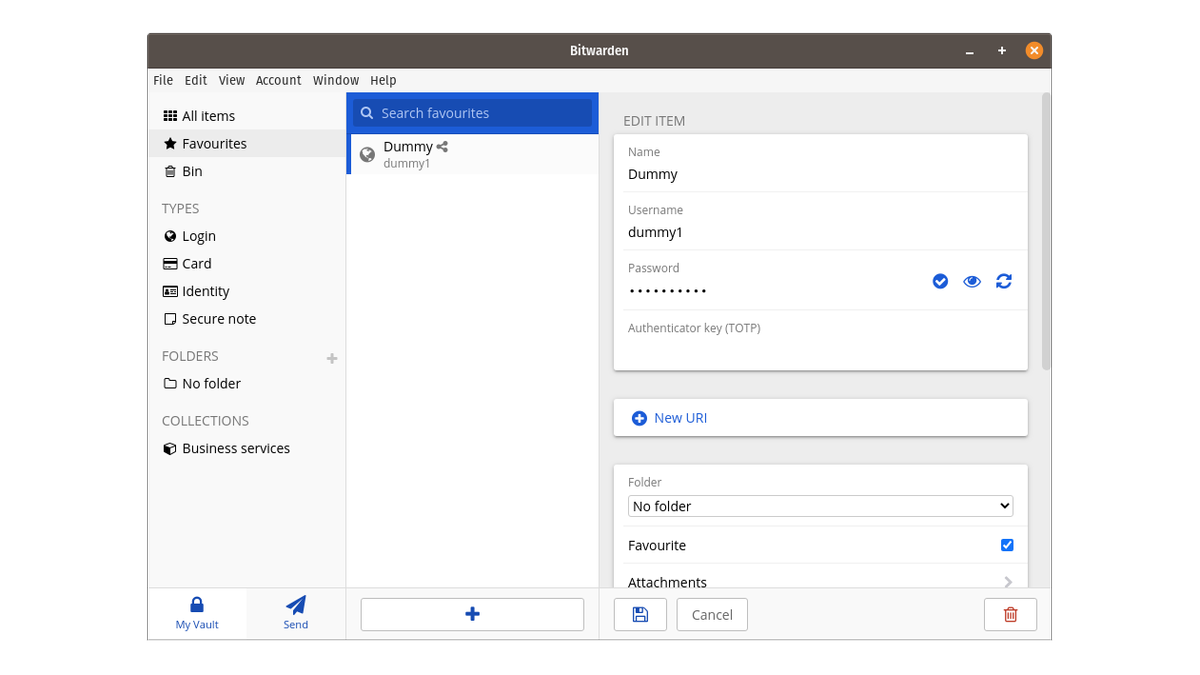 A screenshot of Bitwarden&amp;#039;s password management interface