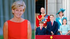 A composite of a picture of Princess Diana in 1997 and a picture of the Wales family at Trooping the Colour 2025