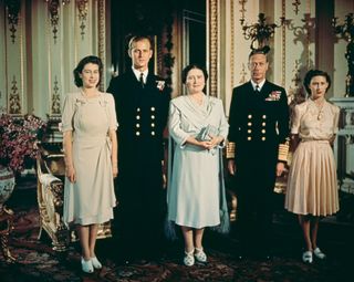 The five family members - Elizabeth the Queen Mother, Elizabeth II, George VI, Prince Philip and Princess Margaret - are reunited at St George's Chapel