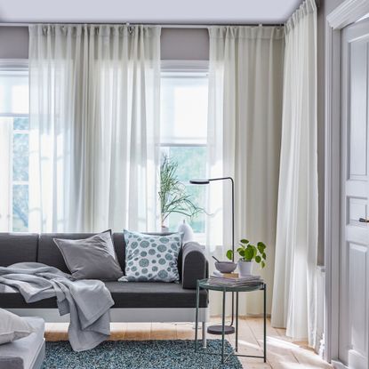 White transparent curtains in living room