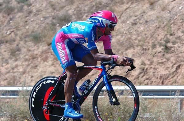 Daniele Bennati (Lampre) is more used to sprinting than riding all by himself.