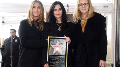 Jennifer Aniston, Courteney Cox, and Lisa Kudrow at the star ceremony where Courteney Cox is honored with a star on the Hollywood Walk of Fame on February 27, 2023 in Los Angeles, California.