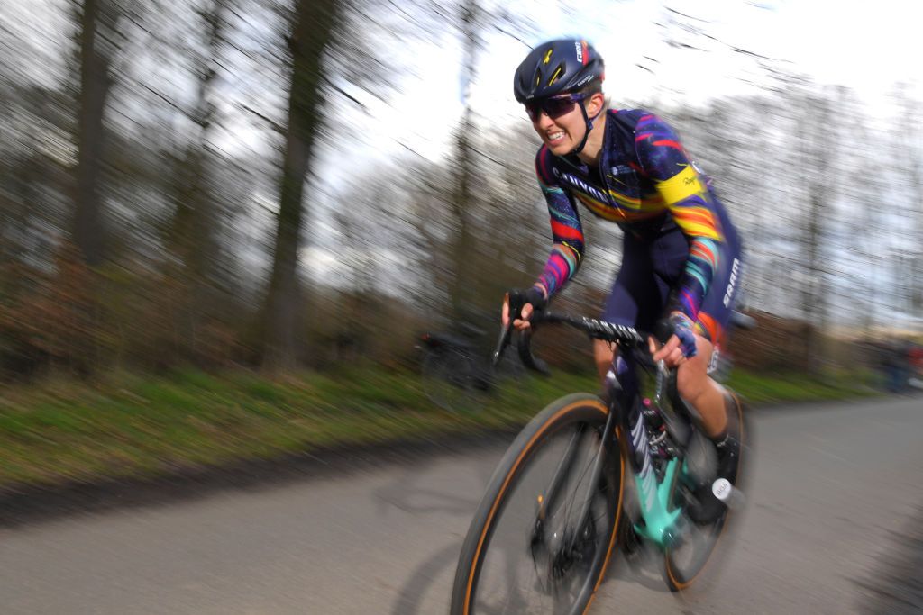 OETINGEN BELGIUM MARCH 14 Alexis Ryan of United States and Team Canyon SRAM Racing during the 1st GP Oetingen Womens Elite a 120km race from Oetingen to Oetingen gpoetingen on March 14 2021 in Oetingen Belgium Photo by Luc ClaessenGetty Images