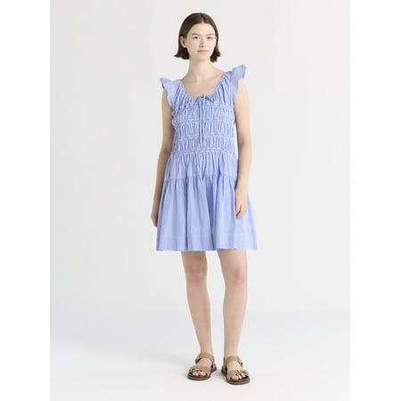 Free Assembly Women's and Women’s Plus Smocked Cotton Mini Dress With Flutter Sleeves, Sizes Xs-4x