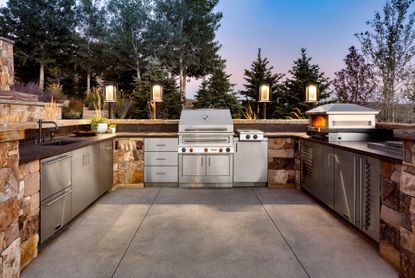 outdoor kitchen at night