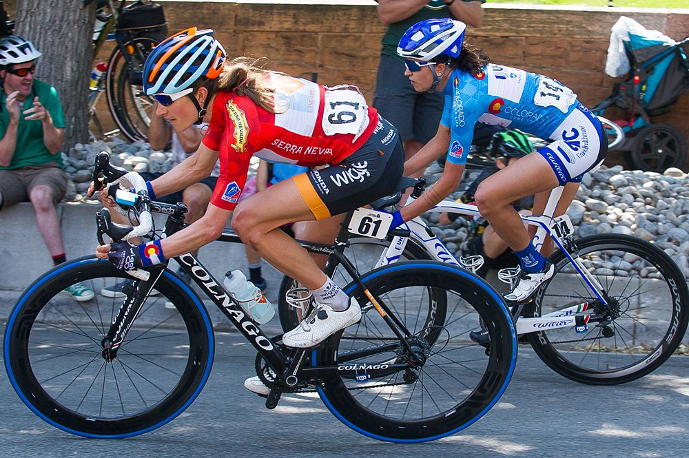 Mara Abbott (Amy D Foundation) and Abigil Mickey (UHC) on a quick descent into Downtown Golden.