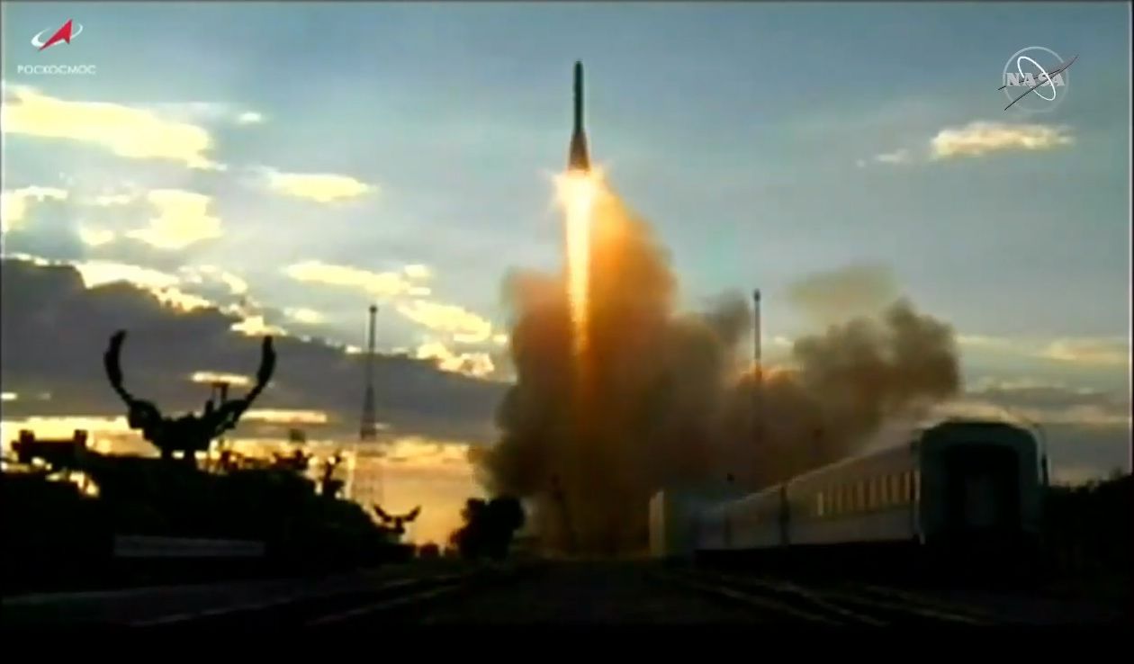 A Russian Soyuz rocket launches the uncrewed Progress 76 cargo ship toward the International Space Station from Baikonur Cosmodrome, Kazakhstan on July 23, 2020. It's carrying nearly 3 tons of supplies for the station's crew.