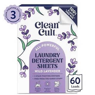 Cleancult Laundry Detergent Sheets - Resealable Box - 3 Stain Fighting Enzymes - Wild Lavender - 60 Loads - Free of Harsh Chemicals - No Mess - No Plastic Waste