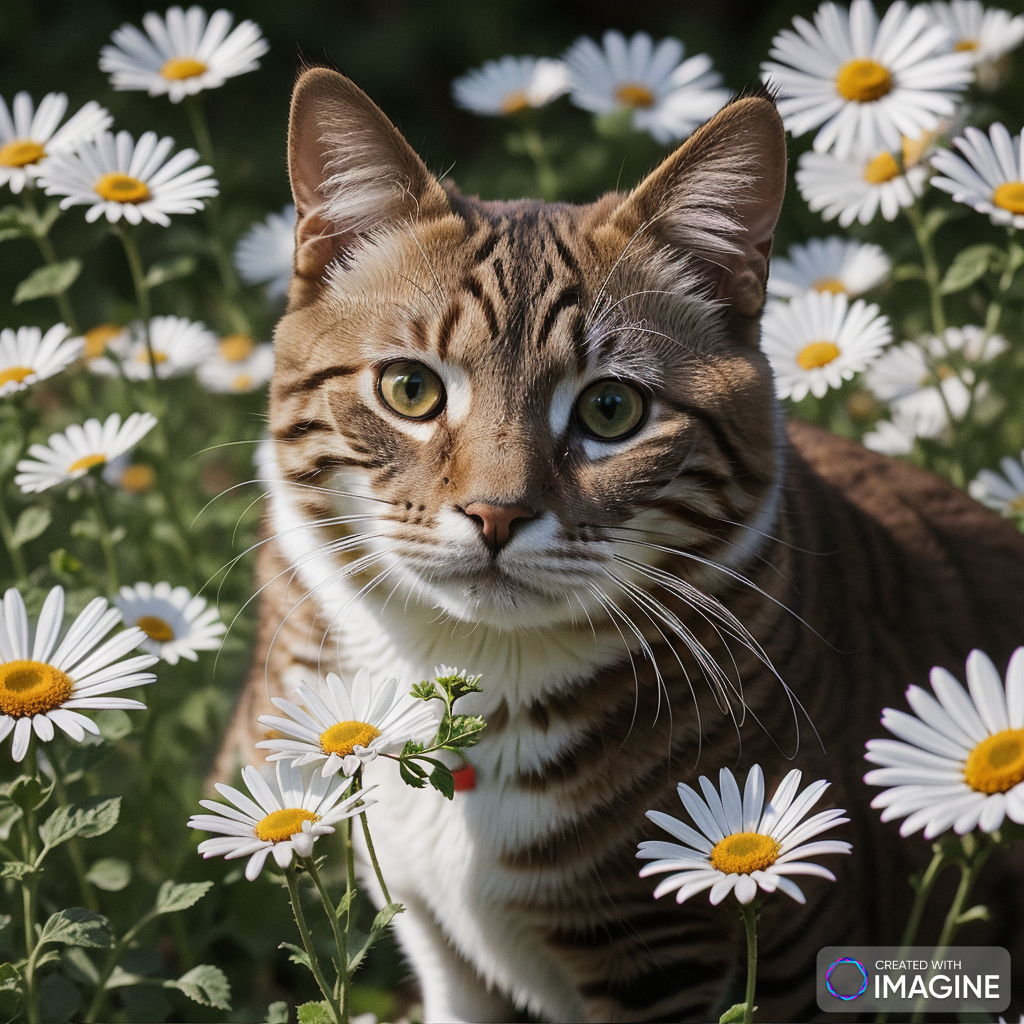 AI generated images of cat picking daisies