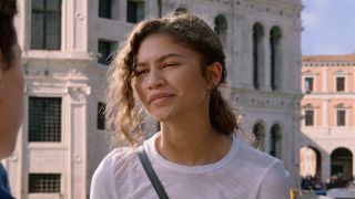 Zendaya's MJ smiling in Italy in Spider-Man: Far From Home