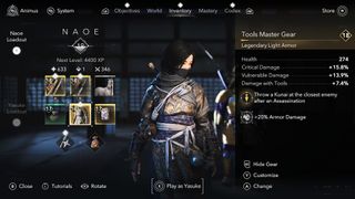 Assassin's Creed Shadows best armor for Naoe Tools Master Gear