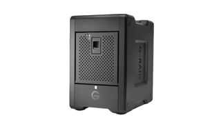 Product shot of G-RAID Shuttle 4-Bay Thunderbolt 3 RAID Array, one of the best external hard drives for video editing