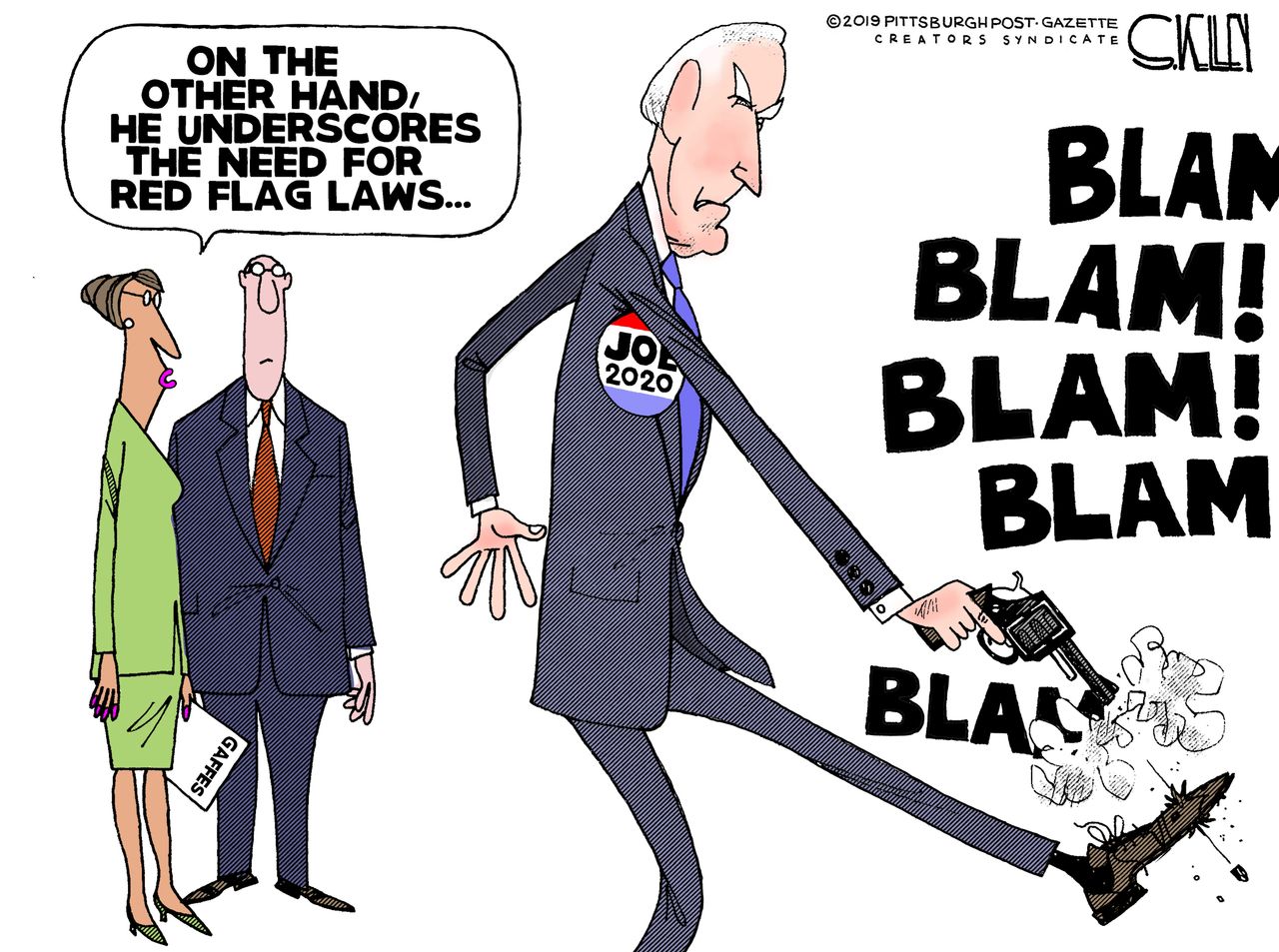 Political Cartoon Biden Shot Himself Foot Red Flag Laws