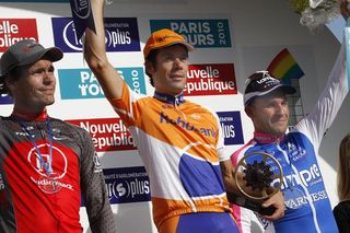 Gert Steegmans (Radioshack), Oscar Freire (Rabobank) and Angelo Furlan (Lampre) on the Paris-Tours podium