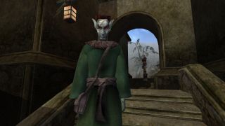 A dark elf in Open Morrowind's Balmora